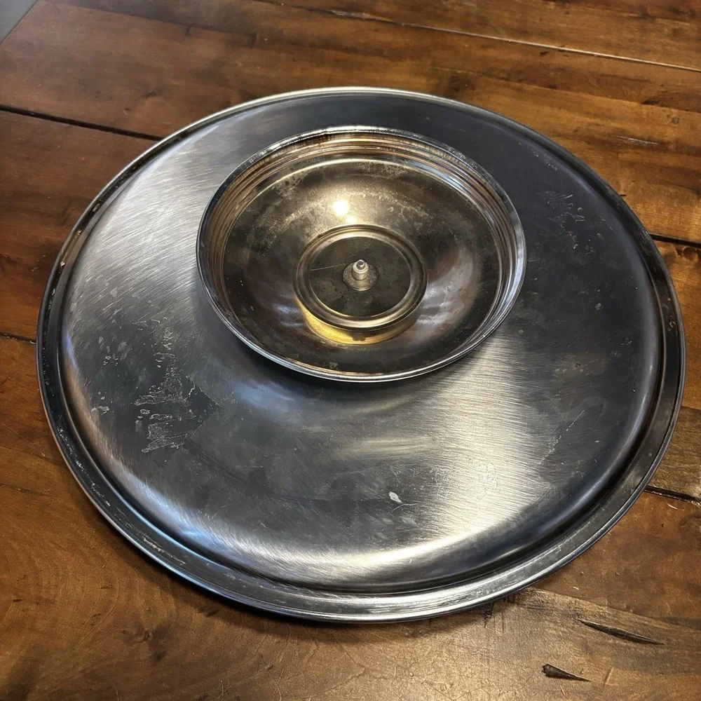 6pc VTG 60s MCM Kromex Chrome Glass Lazy Susan Serving Tray Lid ~ No Center Bowl